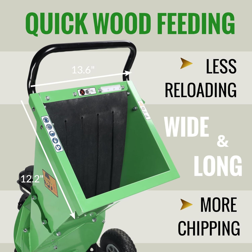 S3 Gas-Powered Wood Chipper Shredder, 7HP, 3" Max Diameter, Heavy Duty