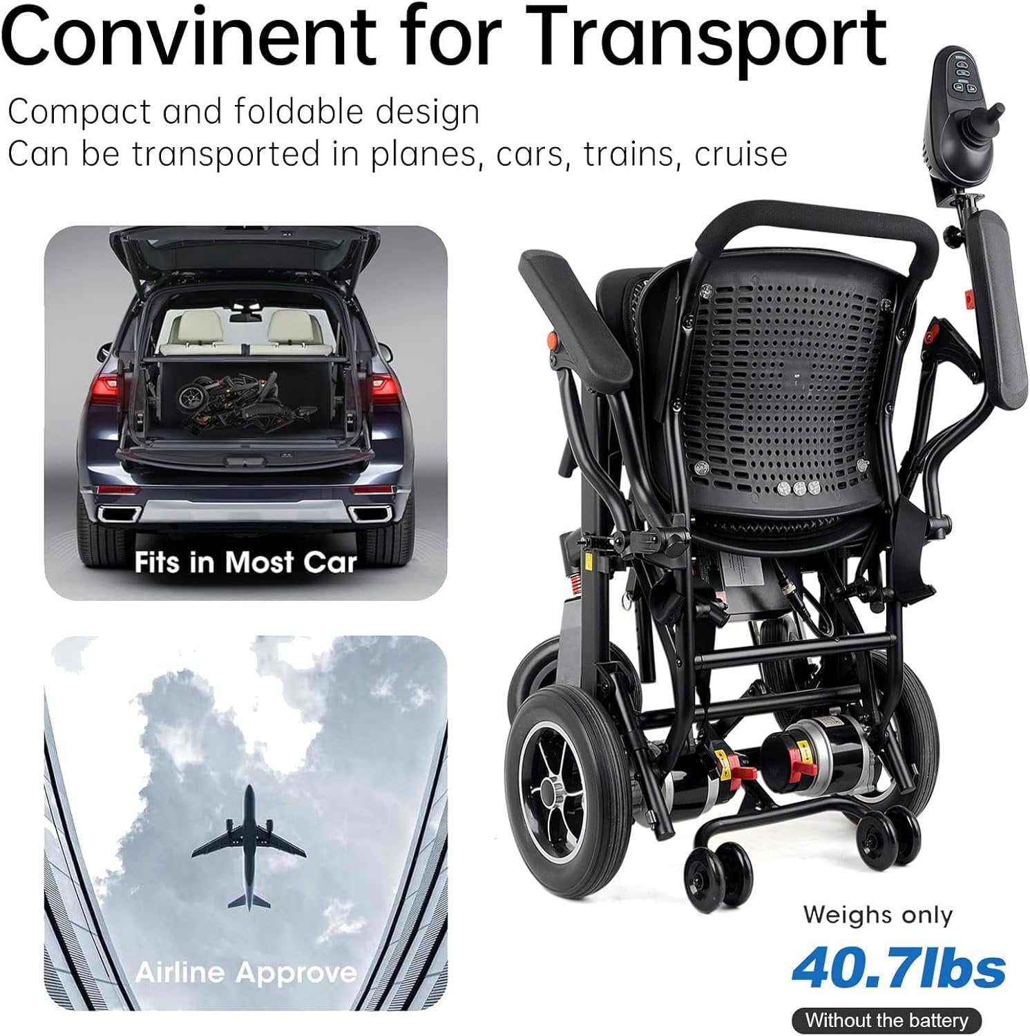 42 lbs Lightweight Electric Wheelchair – Gradient Color, Bluetooth Remote, Dual Batteries, 500W Power, Foldable &amp; Airline Approved