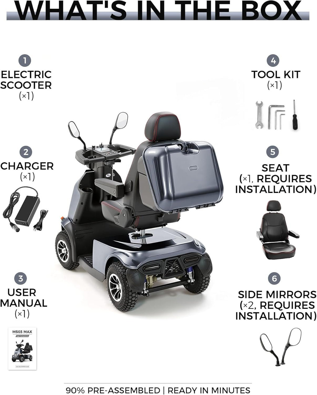 Ecomobi All-Terrain Heavy Duty Mobility Scooter for Seniors &amp; Adults, 1000W Powerful Motor, 550 lbs Weight Capacity, 32 Mile Extended Range, 9 MPH, 13” Pneumatic Tires, Full Suspension, FDA Cleared