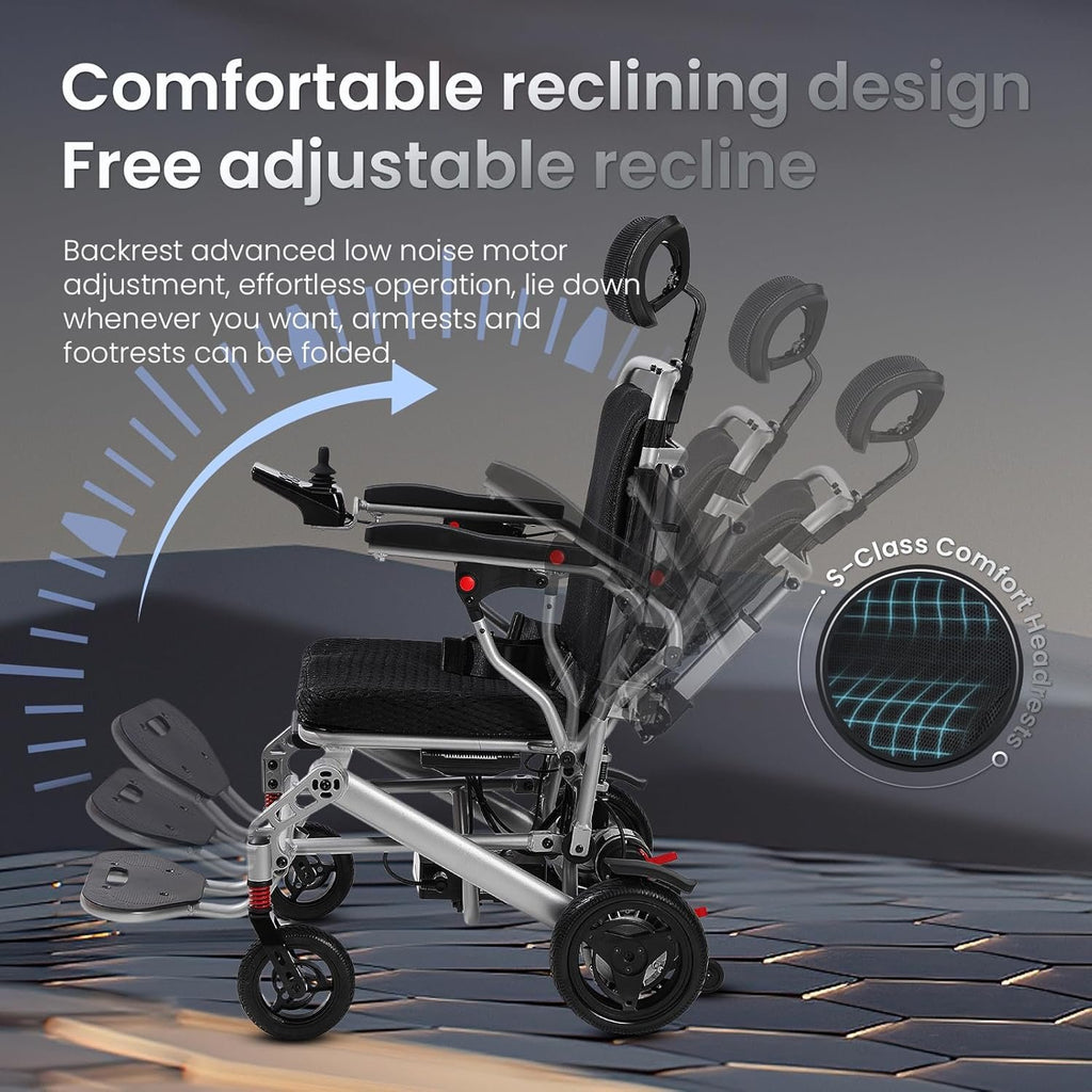 2025 Reclining Electric Wheelchair – 30+ Mile Range, Foldable All-Terrain Power Chair with Dual Batteries, Headrest &amp; Telescopic Handle