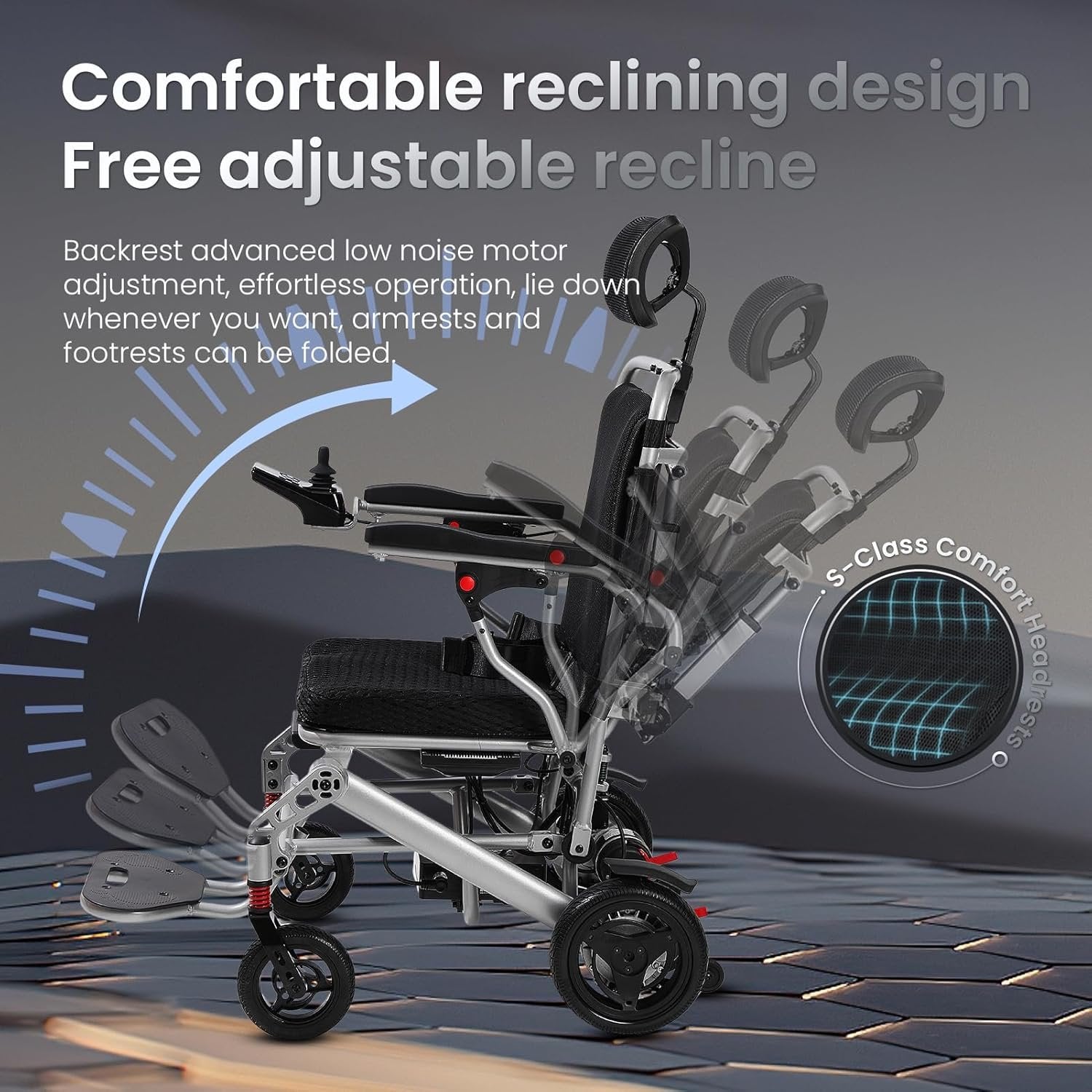2025 Reclining Electric Wheelchair – 30+ Mile Range, Foldable All-Terrain Power Chair with Dual Batteries, Headrest &amp; Telescopic Handle