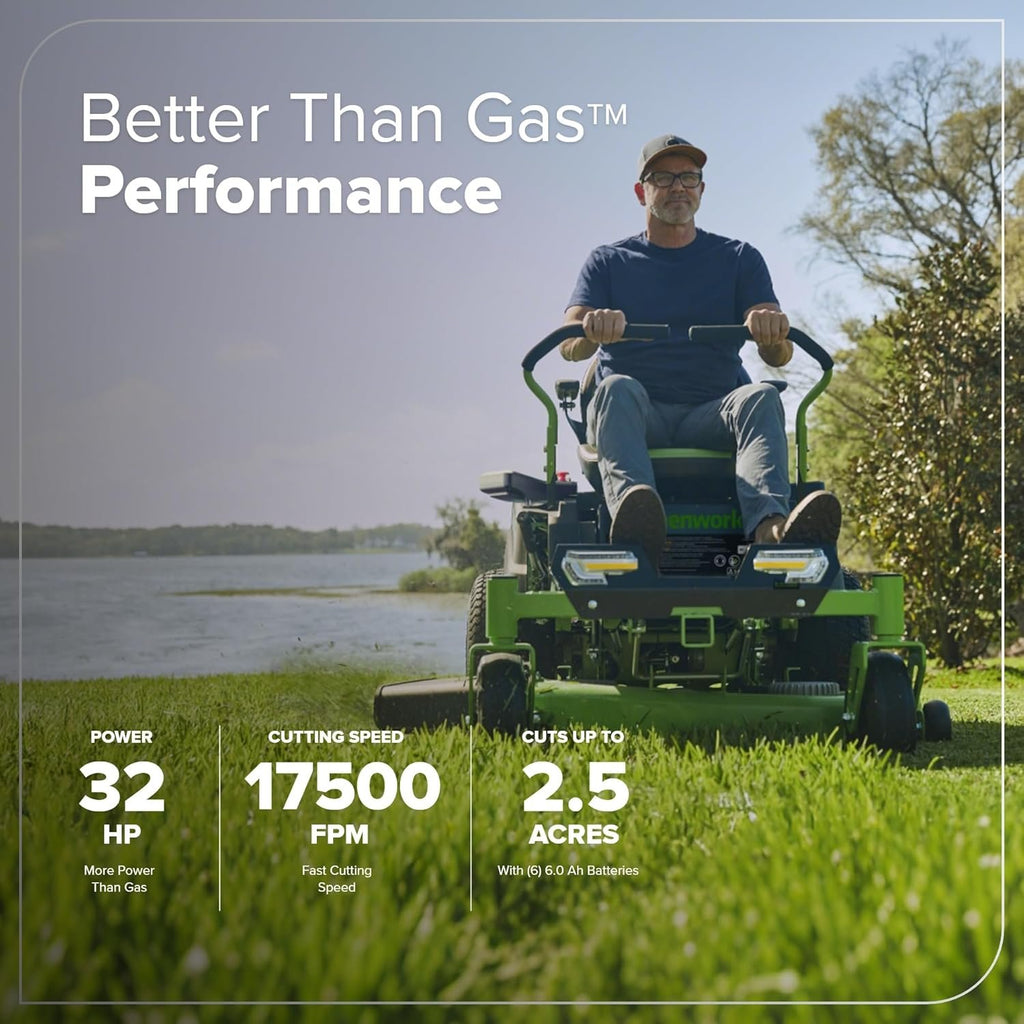 Greenworks 80V 42" CrossoverZ Zero Turn Riding Lawn Mower, (6) 6.0Ah Batteries and 600W Charger