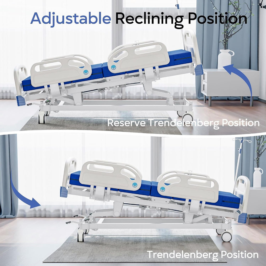 Premium Full Electric Hospital Bed for Home Use, 5 Function Medical Bed with 4.7” Foam Mattress, Height Adjustable, Central Locking System, Includes Sheets (2X) (5 Function)