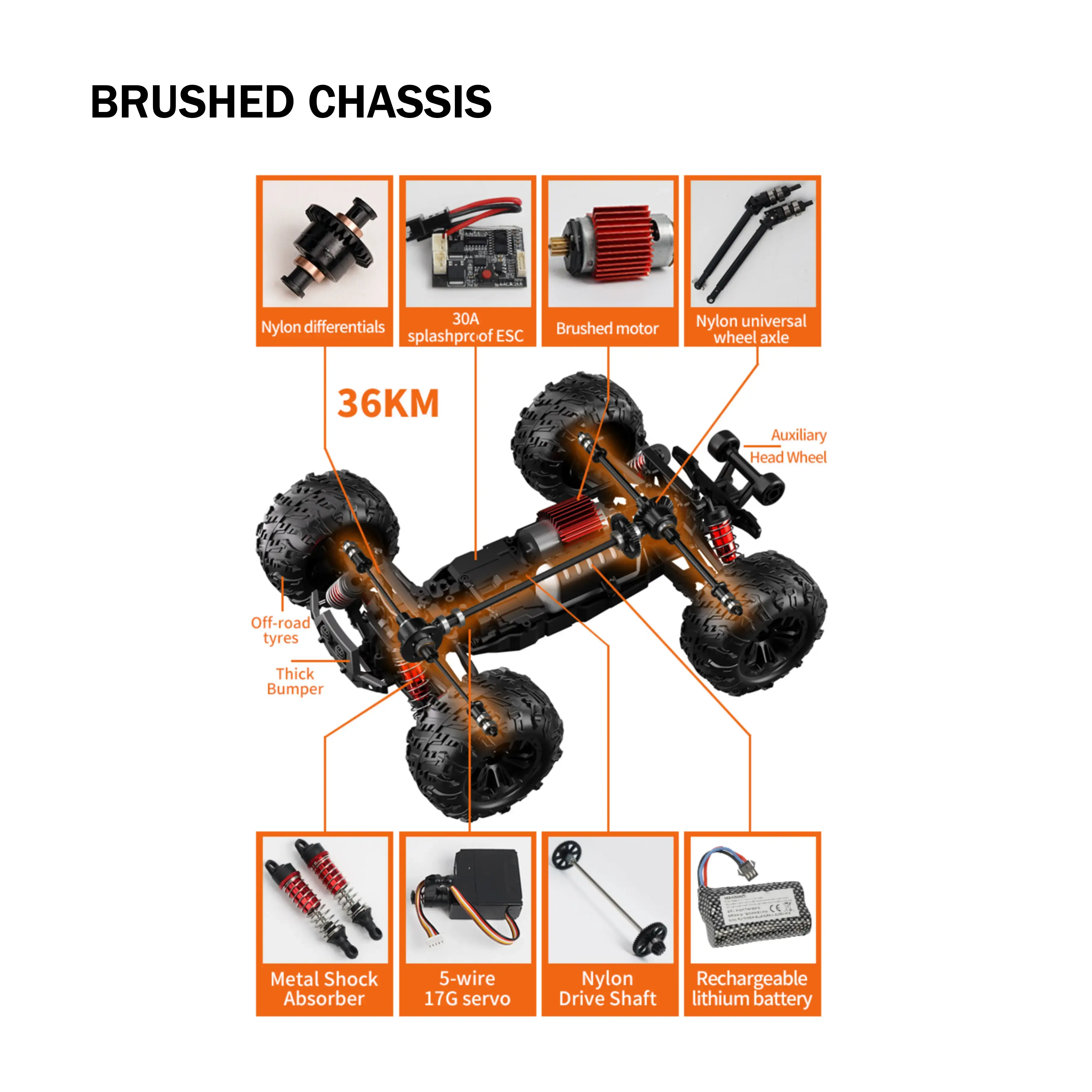 1:16 Large Alloy Crawler Remote Control Truck - 4WD, 2.4GHz, Waterproof