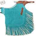 Turquoise Suede Chink Chaps with Tan Fringe