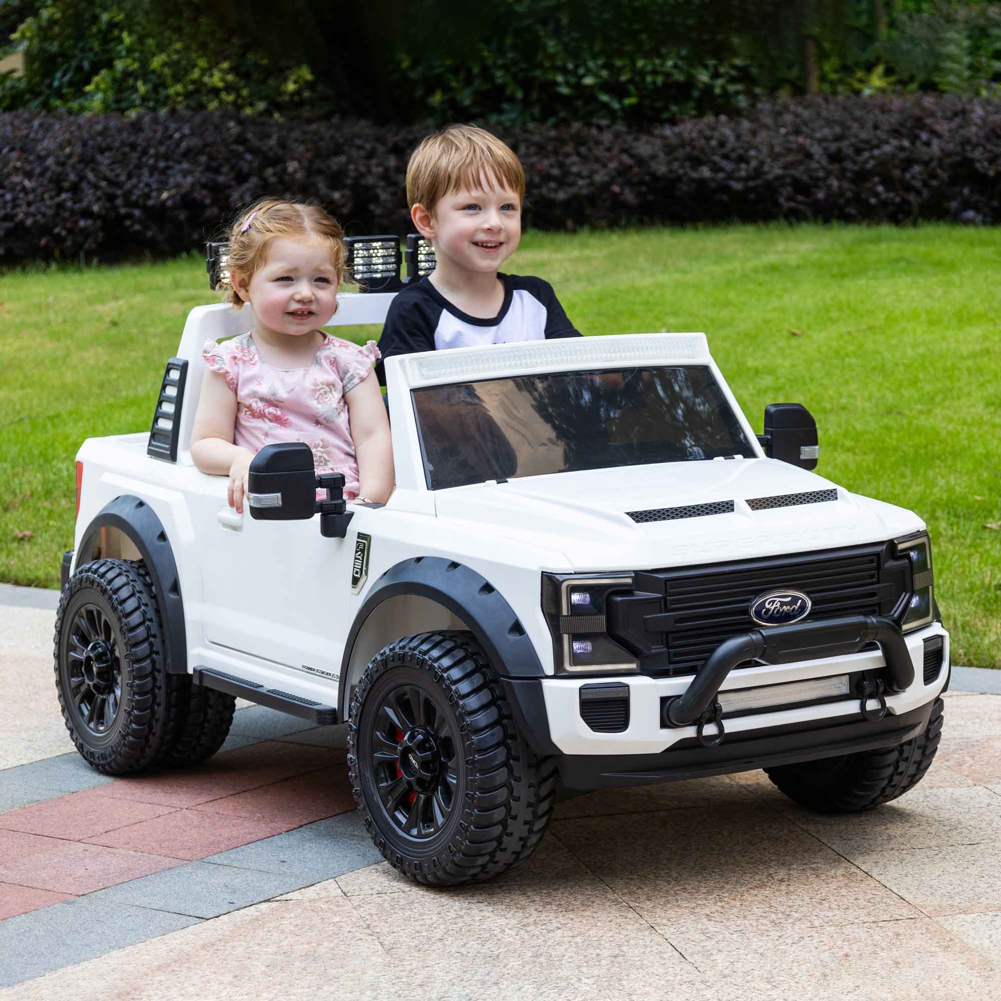 Ford F450 Custom Edition 24V Kids Ride-On Car Truck with R/C Parental Remote | White