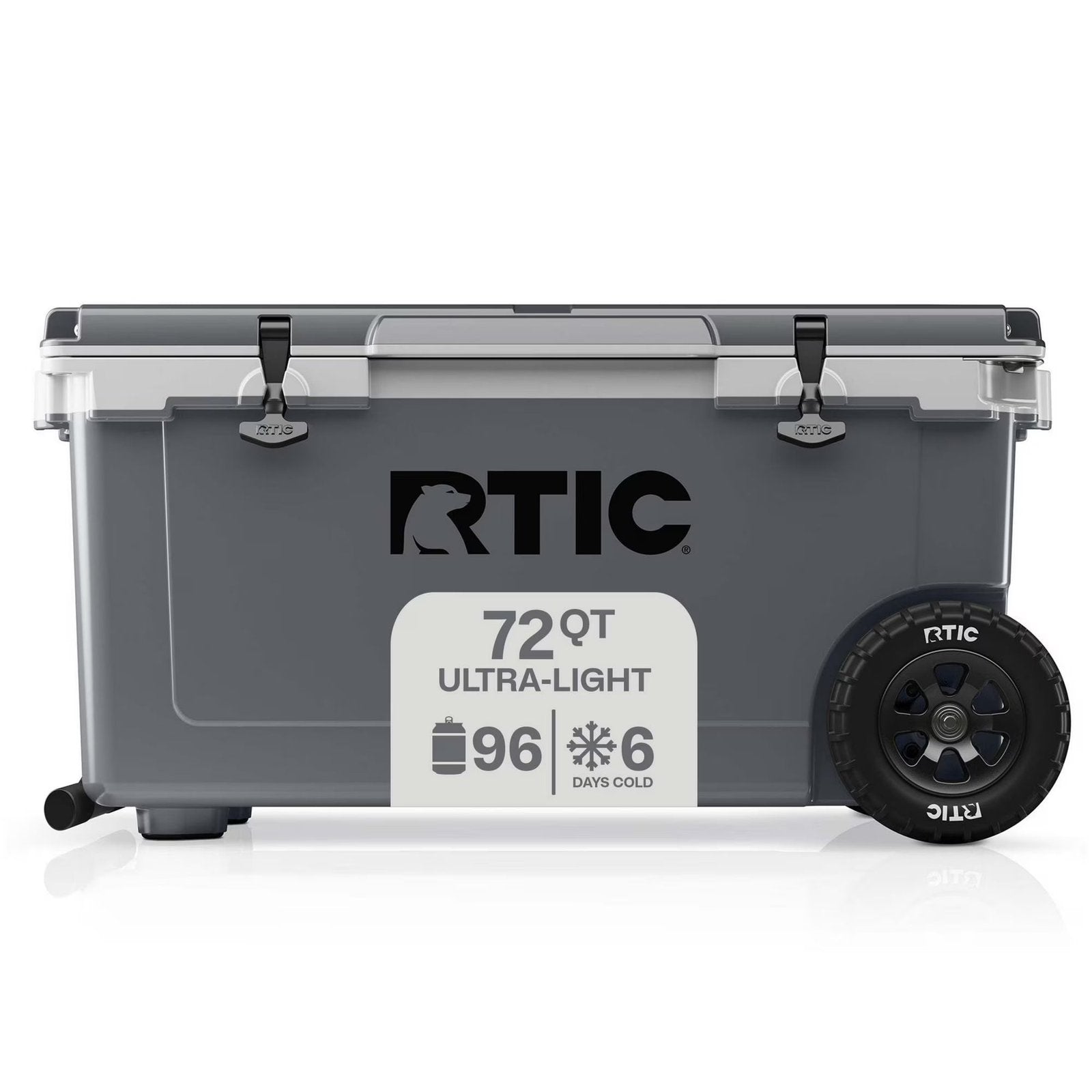 Wheeled Hard-Sided Ice Chest Cooler, Ultra-Light, Fits 96 Cans, Grey