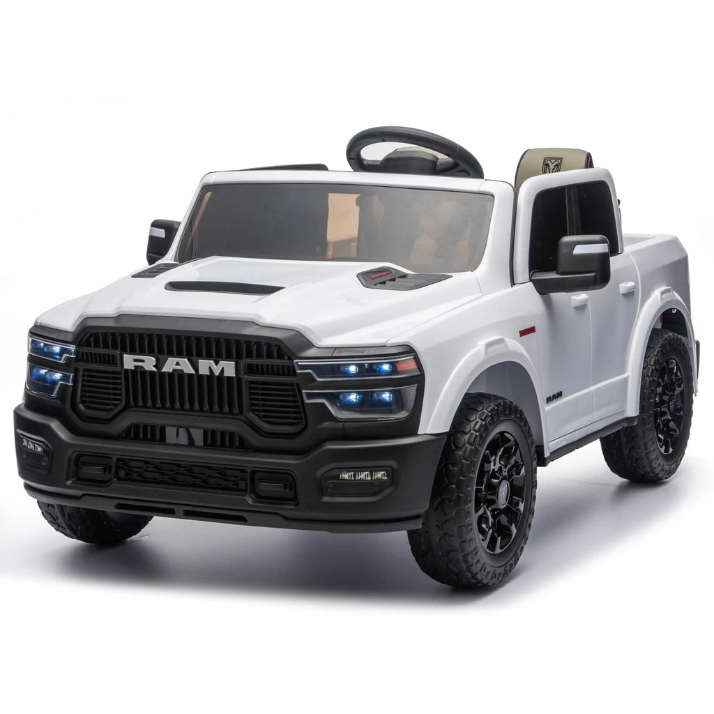 Dodge Ram 2500 Rebel 24V Kids Ride-On Car Truck with R/C Parental Remote | White