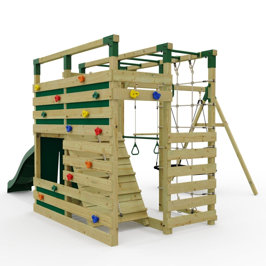 NinjaPlay Climbing Frame Double Swing Set with Slide