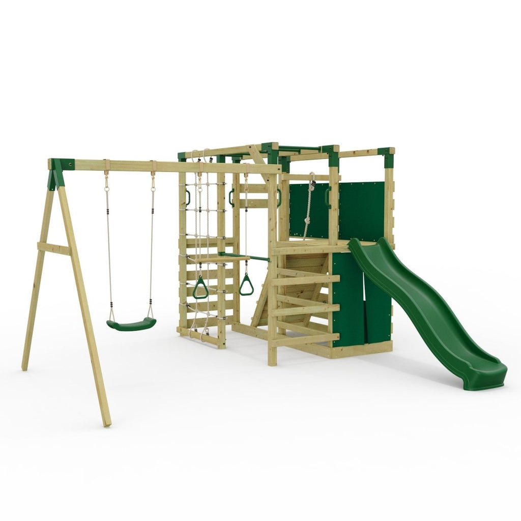 NinjaPlay Climbing Frame Double Swing Set with Slide