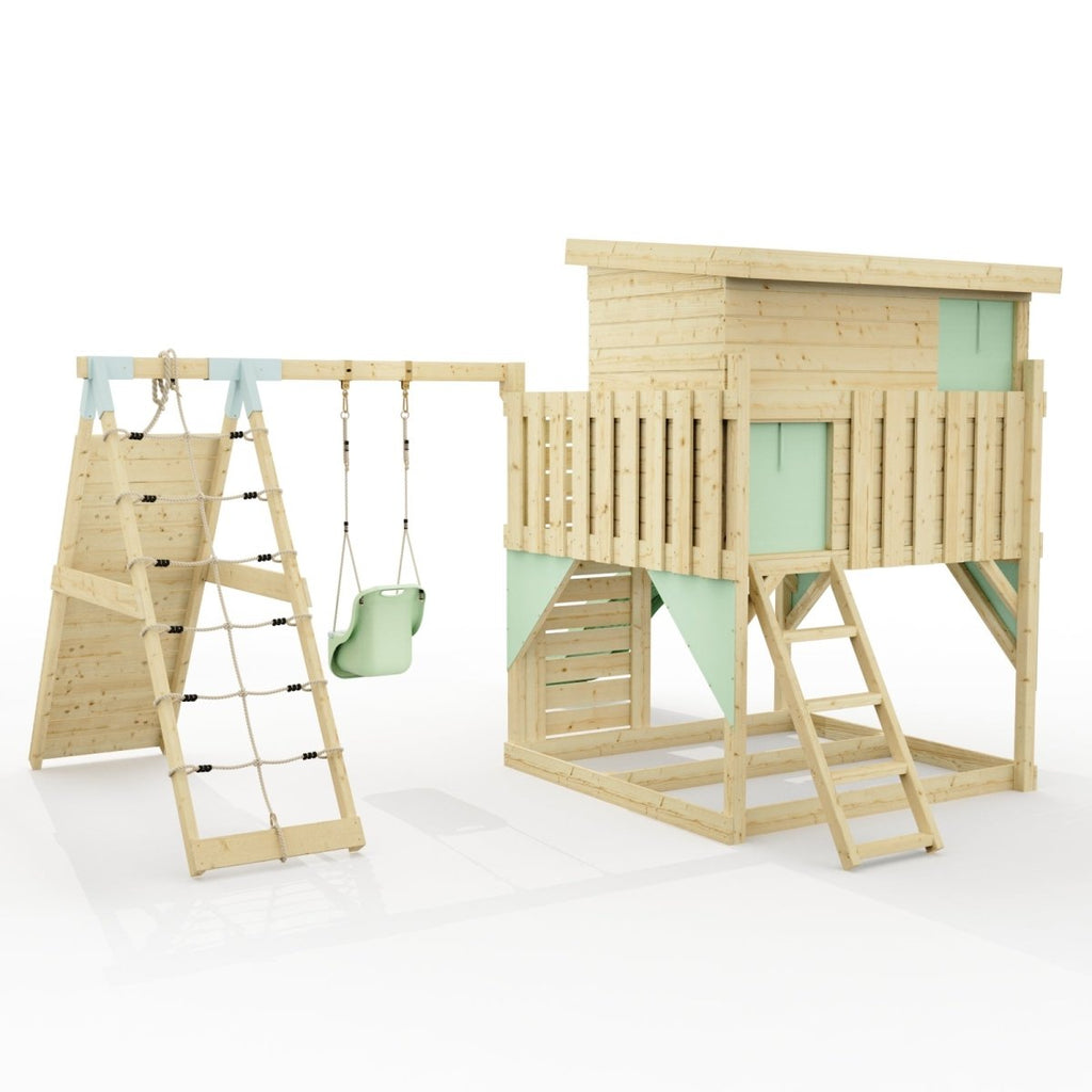 PolarPlay Climbing Platform and Playhouse with Single Swing and Climbing Wall - Emil