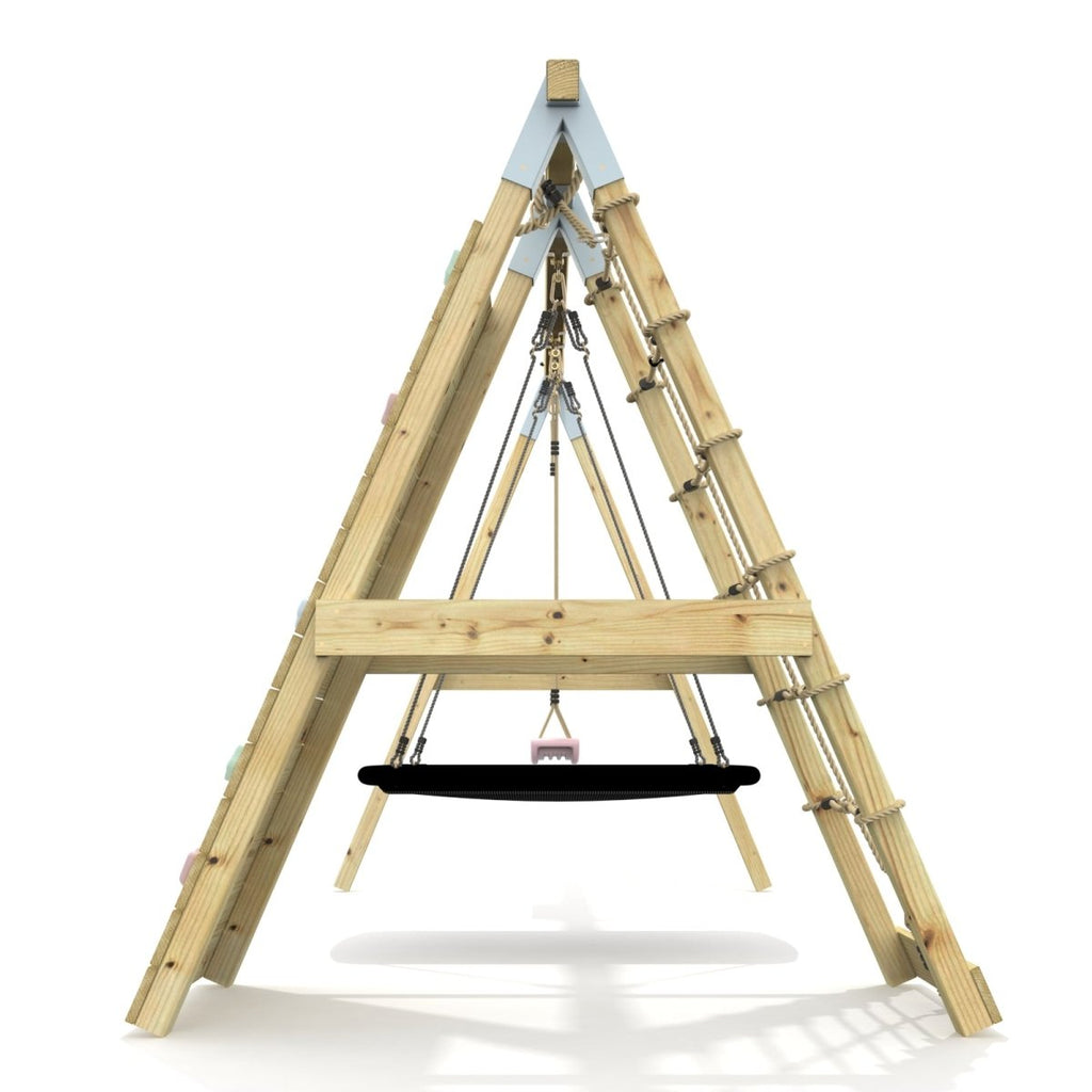 PolarPlay Premium Double Swing Set with Climbing Wall