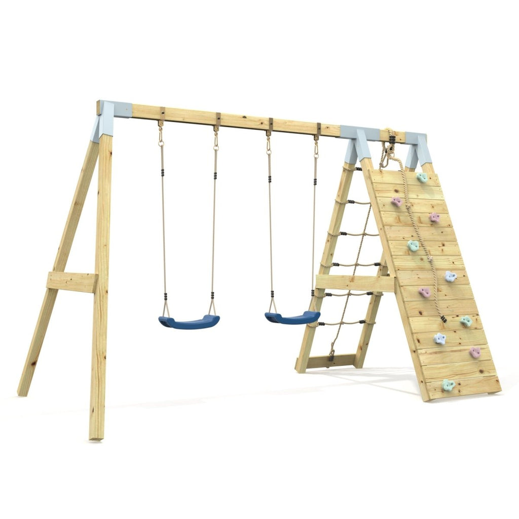 PolarPlay Premium Double Swing Set with Climbing Wall