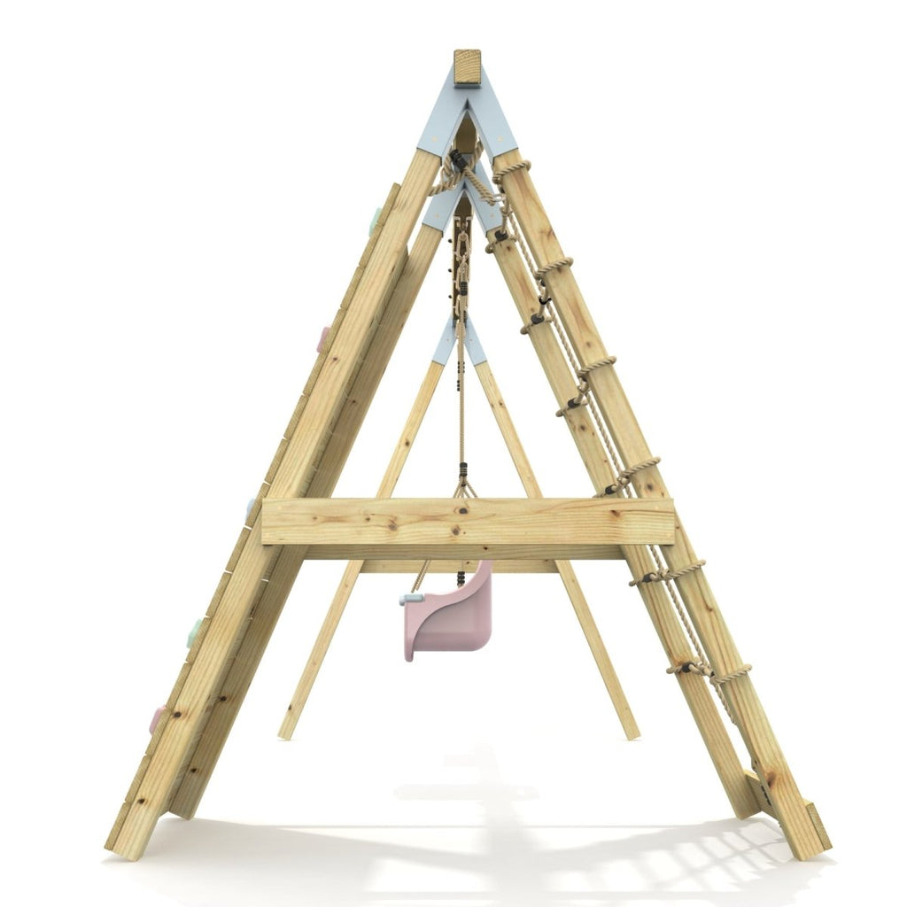 PolarPlay Premium Double Swing Set with Climbing Wall