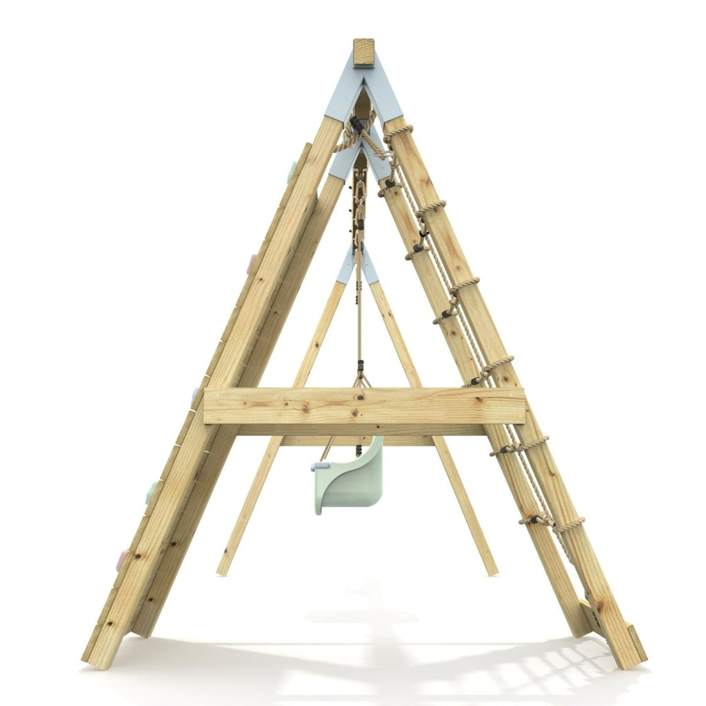 PolarPlay Premium Double Swing Set with Climbing Wall