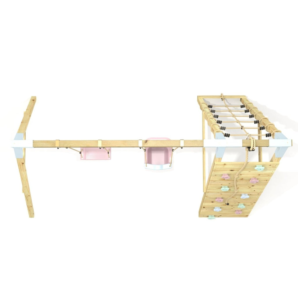 PolarPlay Premium Double Swing Set with Climbing Wall