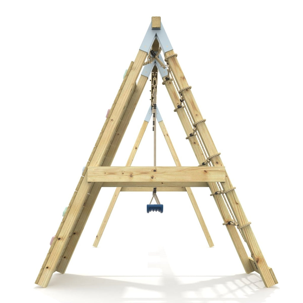 PolarPlay Premium Double Swing Set with Climbing Wall