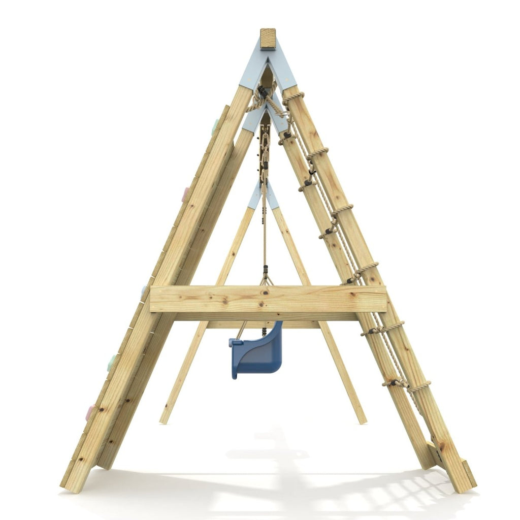 PolarPlay Premium Double Swing Set with Climbing Wall