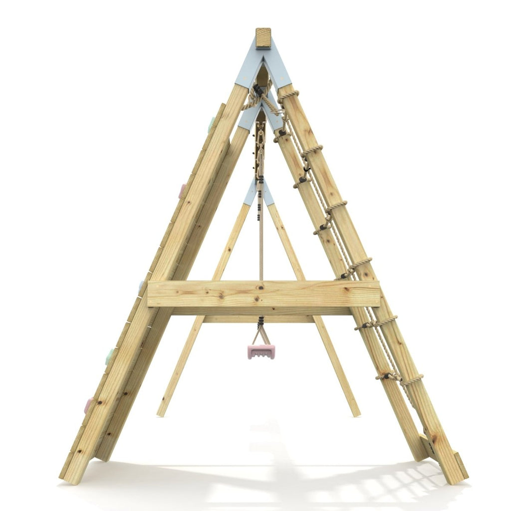 PolarPlay Premium Double Swing Set with Climbing Wall