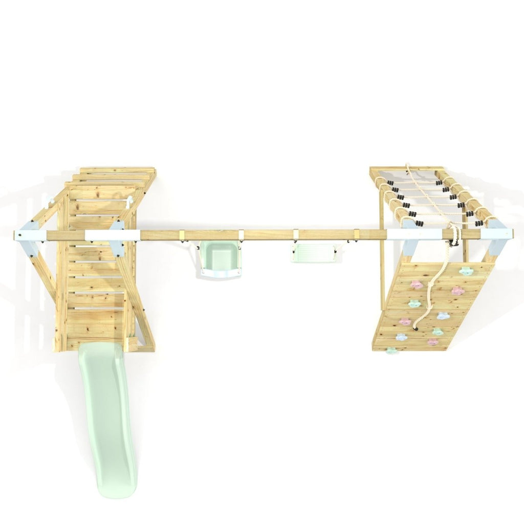 PolarPlay Premium Double Swing Set with Climbing Wall and Slide