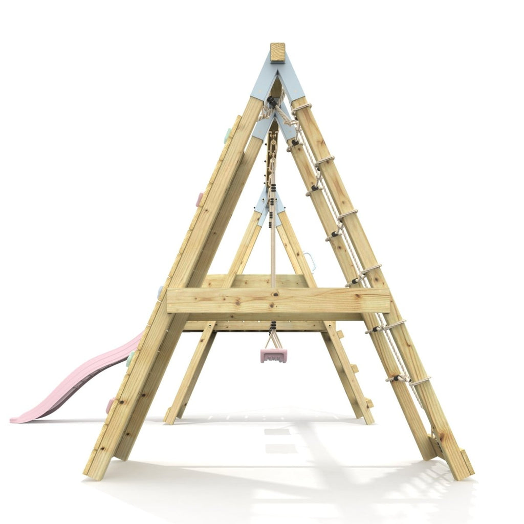 PolarPlay Premium Double Swing Set with Climbing Wall and Slide