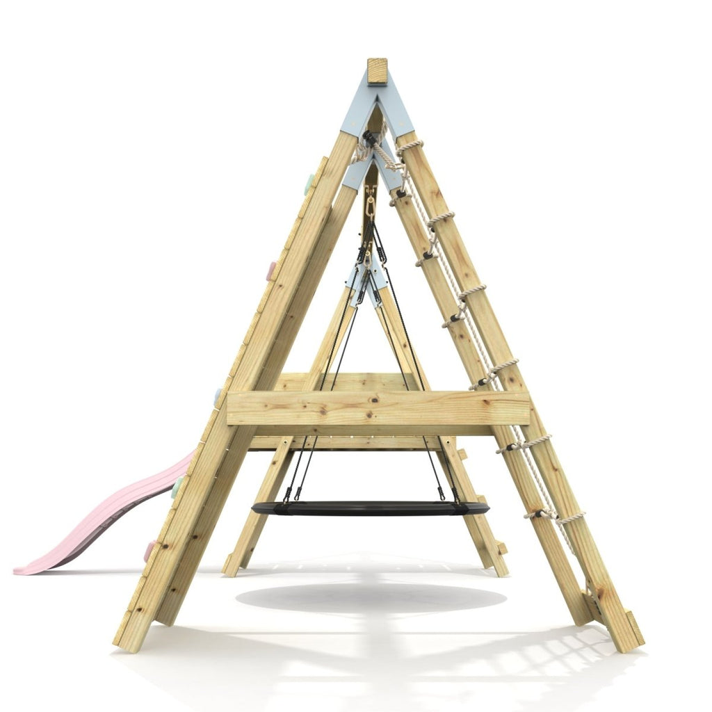 PolarPlay Premium Single Swing Set with Climbing Wall and Slide