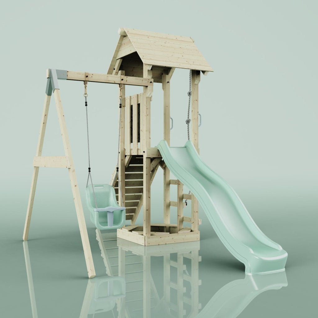 PolarPlay Tower Kids Wooden Climbing Frame - Swing Helka Sage