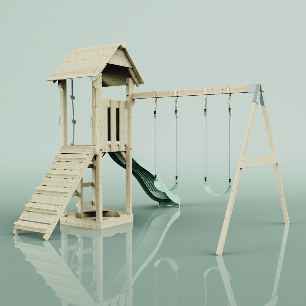 PolarPlay Tower Kids Wooden Climbing Frame - Swing Kari Sage