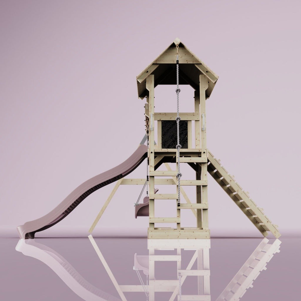PolarPlay Tower Kids Wooden Climbing Frame - Swing Olavo Rose
