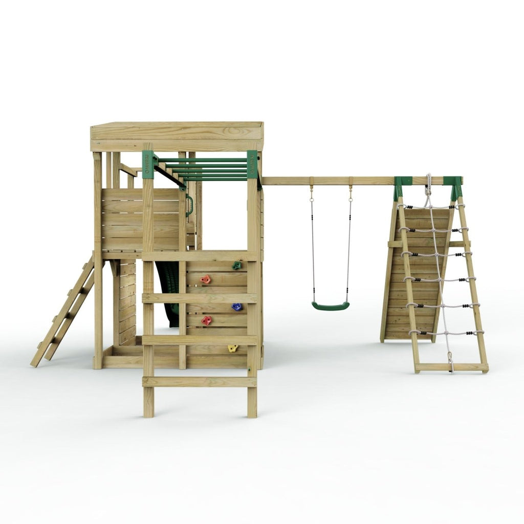 ClassicPlay Sentinel XL Lookout Tower with 3 Decks, Single Swing, Monkey Bars, Climbing Wall and Slide