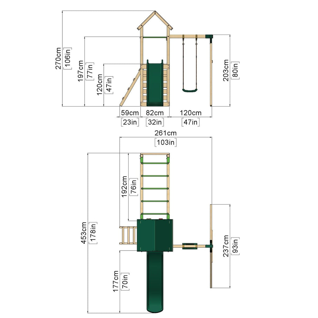 Rebo Climbing Frame with Single Swing and Slide plus Ninja Monkey Bars - Arvon
