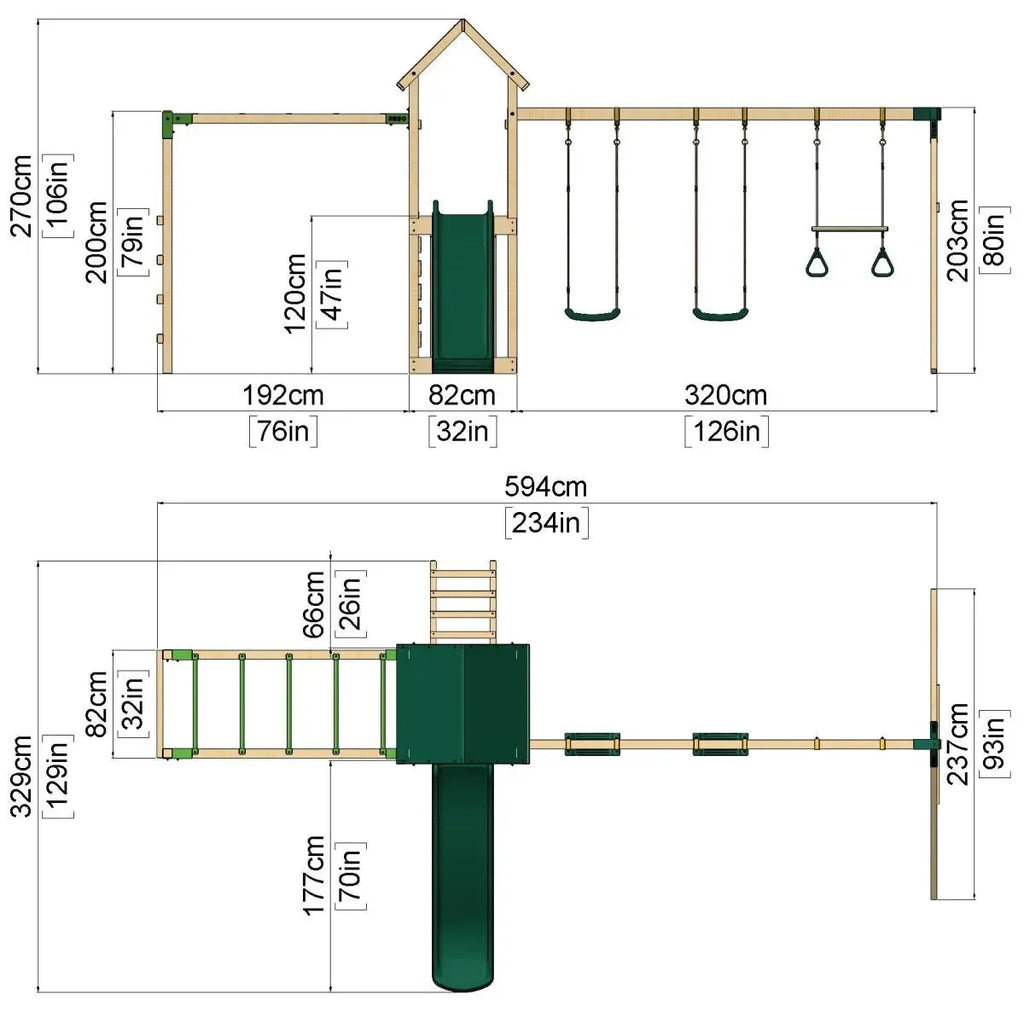 Rebo Climbing Frame with Triple Swing and Slide plus Ninja Monkey Bars - Pelion