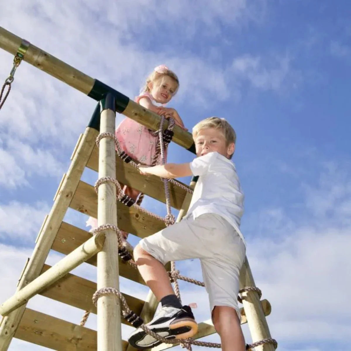 Rebo Double Swing Set with Climbing Wall and Slide - Moonstone Purple