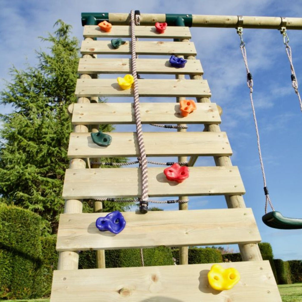 Rebo Single Swing Set with Climbing Wall and Slide - Amber Purple