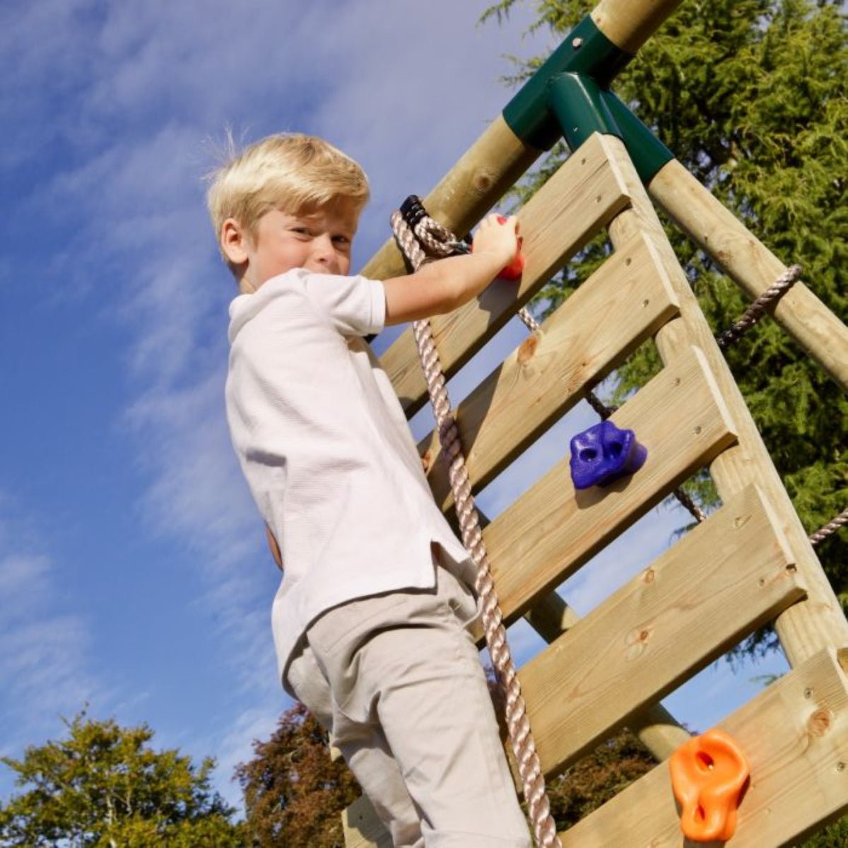 Rebo Double Swing Set with Climbing Wall - Sage Purple