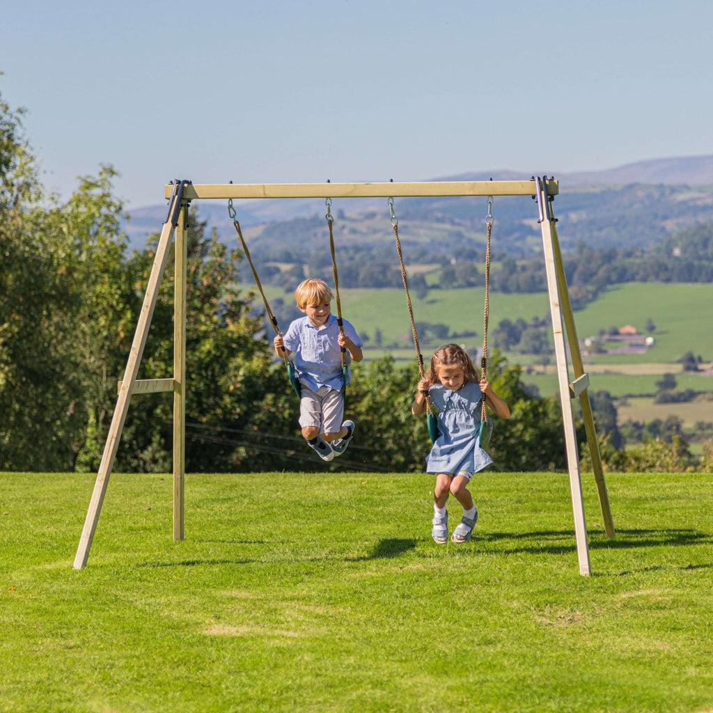 Rebo Glide Wooden Double Swing Sets with Two Swing Seats – Tulip