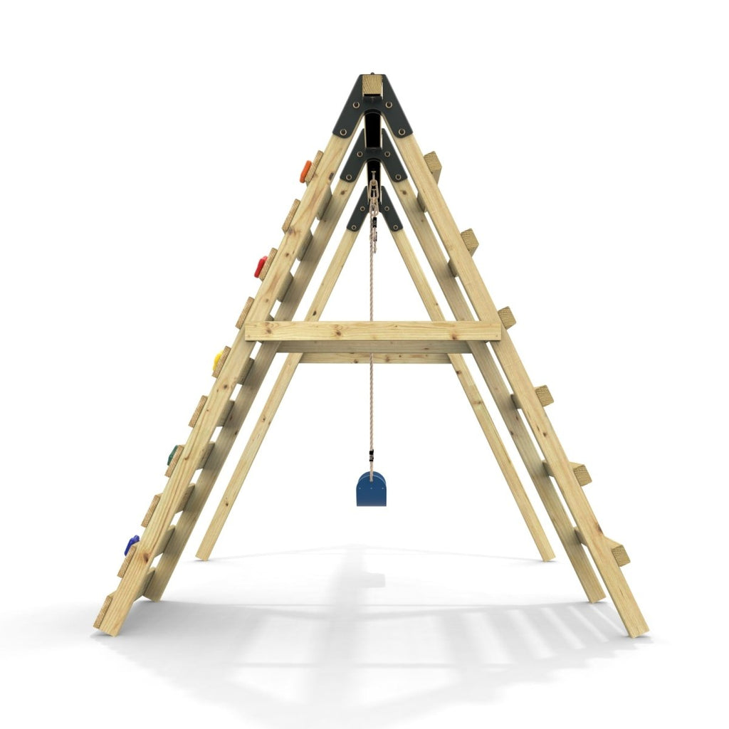 Rebo Glide Wooden Single Swing Sets with Climbing Wall and Swing Seat – Lavender