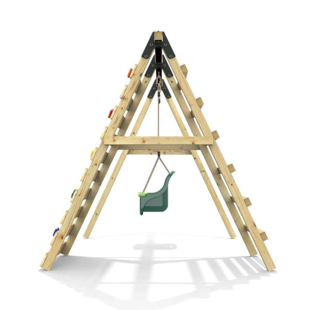 Rebo Glide Wooden Single Swing Sets with Climbing Wall and Swing Seat – Lavender