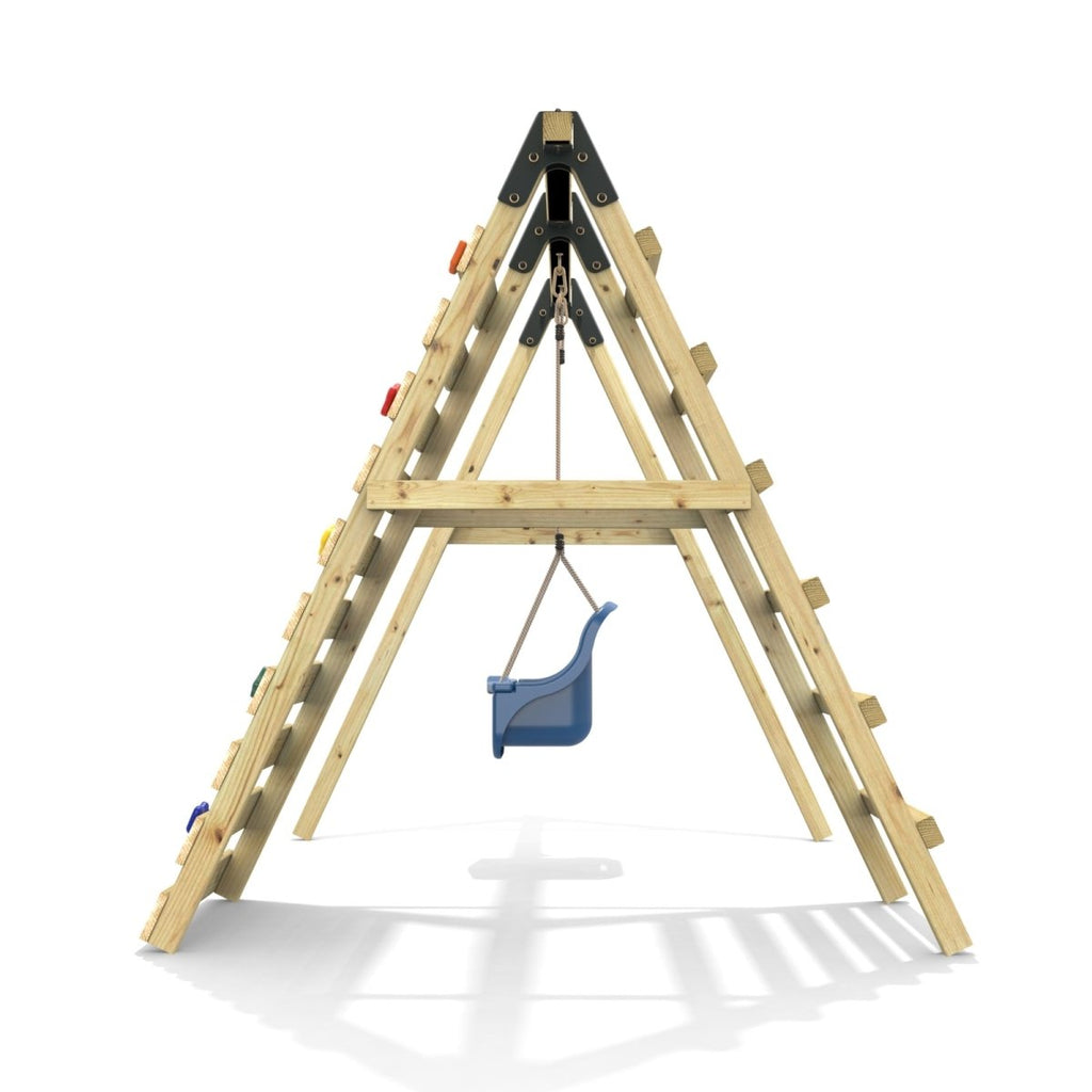 Rebo Glide Wooden Single Swing Sets with Climbing Wall and Swing Seat – Lavender