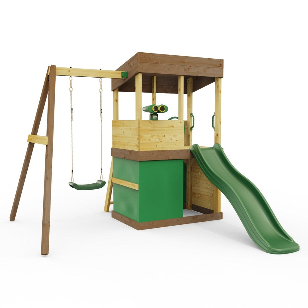 Rebo Lookout Tower with Single Swing, Wave Slide, Adventure and Den Packs