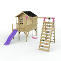 Rebo Playhouse and Single Swing Set with Climbing Wall and Slide - Solar Purple