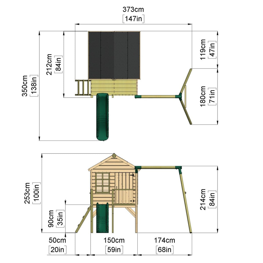Rebo Playhouse and Single Swing Set with Slide - Solar Purple