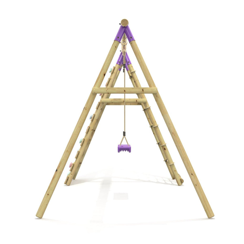 Rebo Single Swing Set with Climbing Wall - Aria Purple