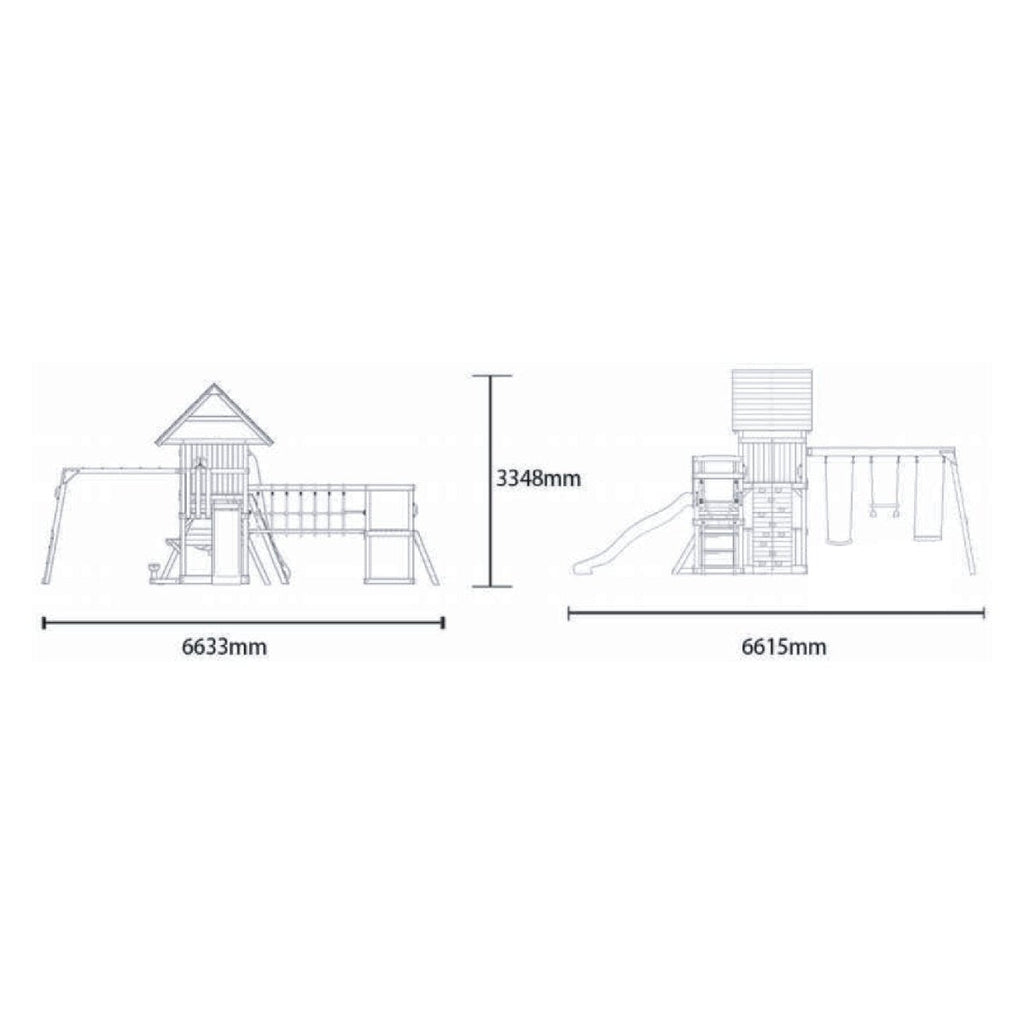 Rebo Wildwood Burrow Climbing Frame with Triple Swing, Monkey Bars, Climbing Wall and Wave Slide