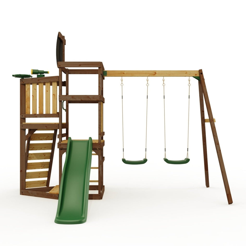 Rebo Wildwood Galleon Climbing Frame with Double Swing and Wave Slide