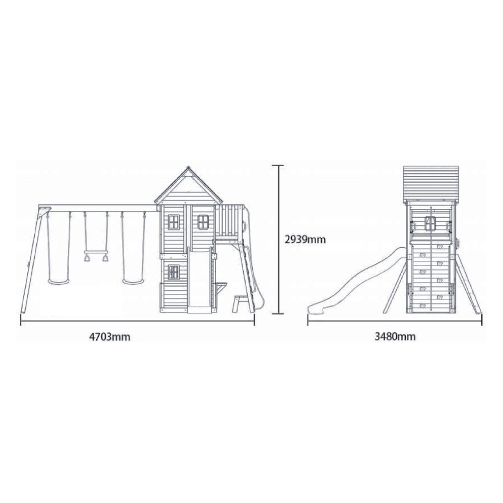 Rebo Wildwood Hideaway Tower Playhouse with Triple Swing, Climbing Wall and Wave Slide