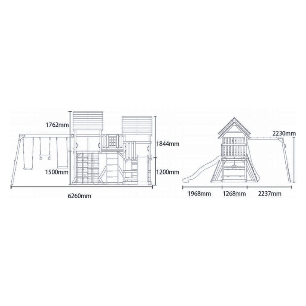 Rebo Wildwood Hollow Climbing Frame with Triple Swing, Climbing Wall and Wave Slide