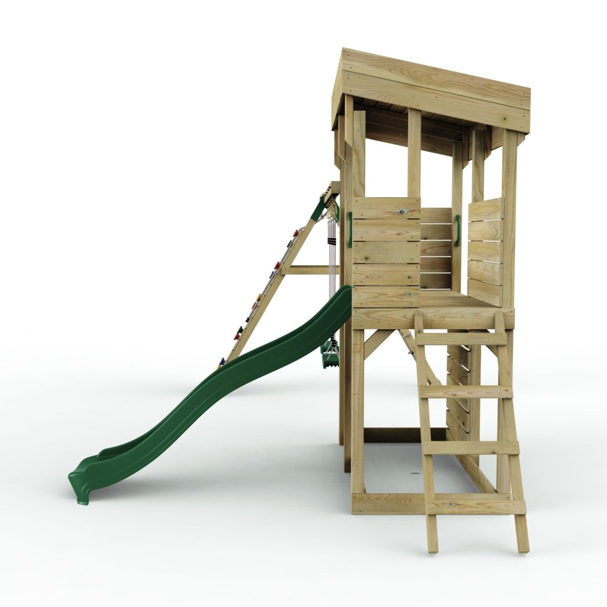 ClassicPlay Outpost XL Lookout Tower with 1.2m Deck, Double Swing, Climbing Wall and Slide