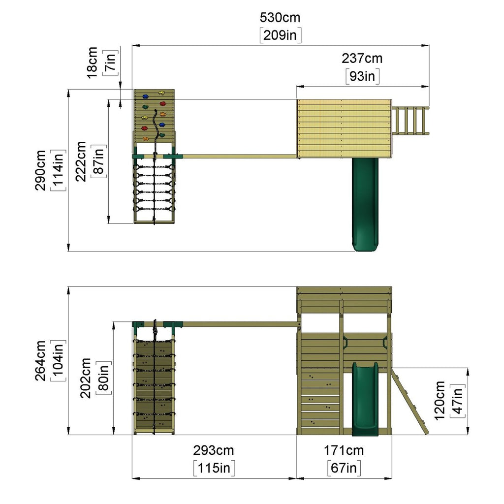 ClassicPlay Outpost XL Lookout Tower with 1.2m Deck, Double Swing, Climbing Wall and Slide