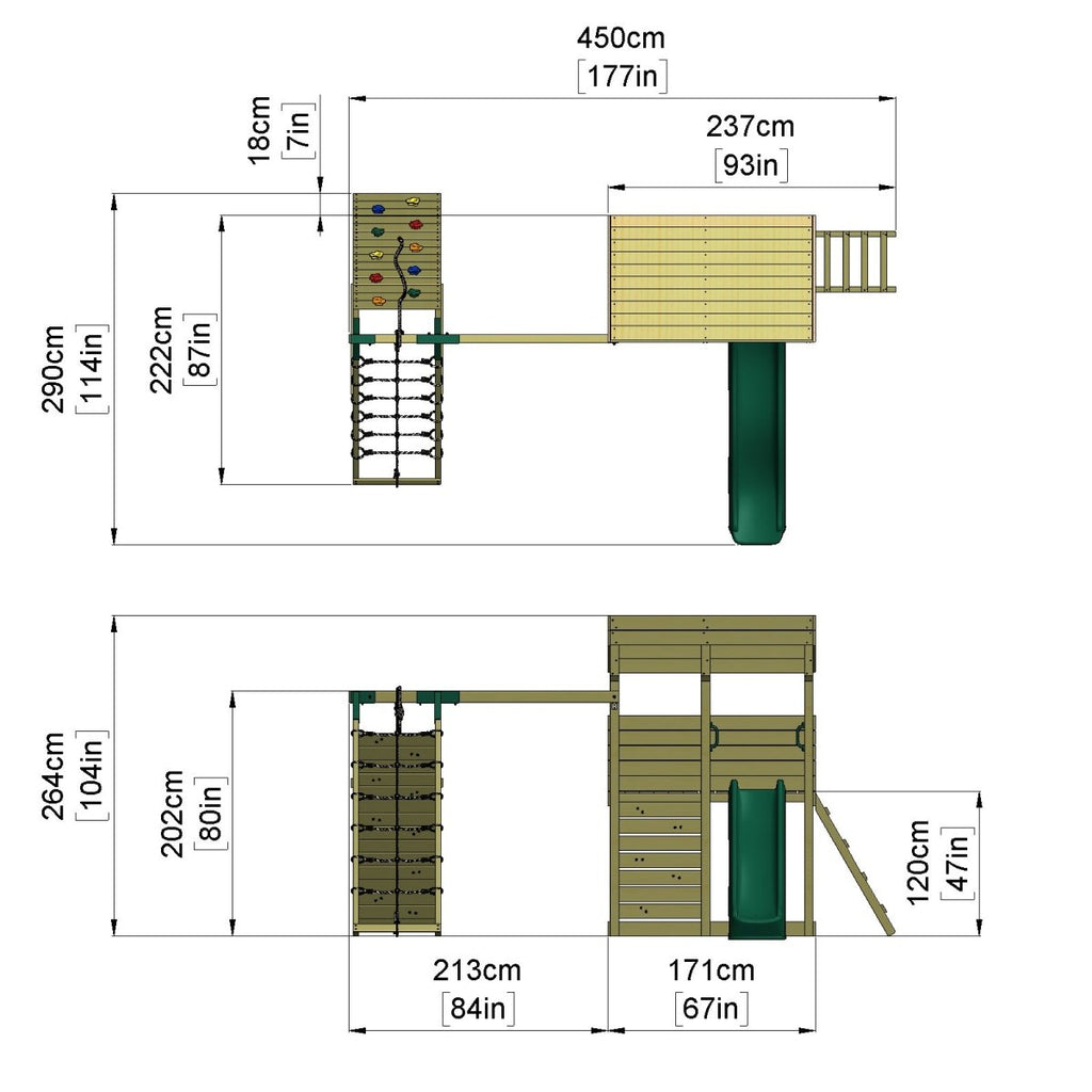 ClassicPlay Outpost XL Lookout Tower with 1.2m Deck, Single Swing, Climbing Wall and Slide